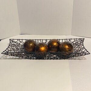 Black Wire Basket with Bronze Decorative Balls
